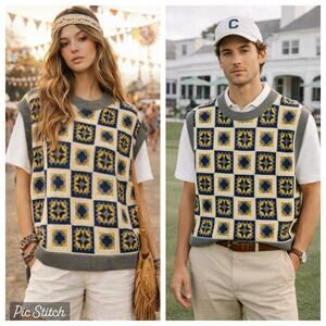 WESC *NEW* Mini Granny Square Crochet Sweater Vest Men= S Women= M/L Granola